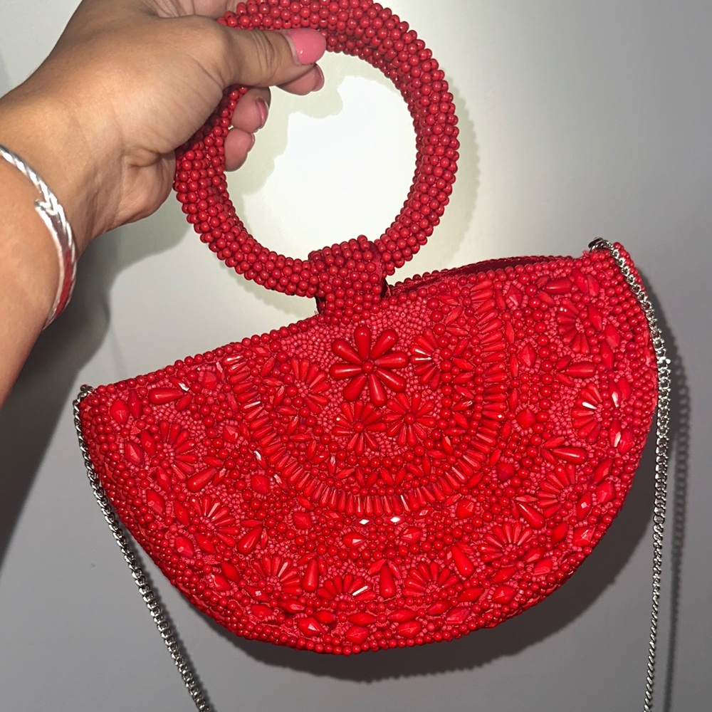 Red Beaded Women's Handbag